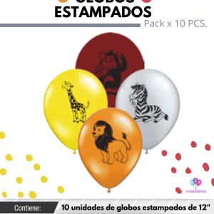 Globo De Latex Estampado De Animalitos De La Selva x 10u