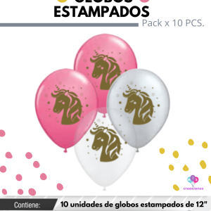 Globo De Latex Estampado De Unicornio x 10u