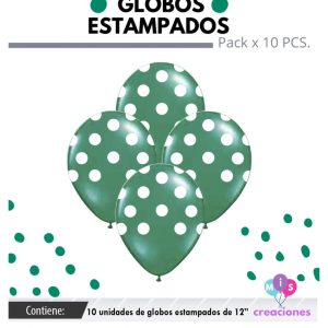 Globo De Latex Estampado Verde con lunares blancos x 10u