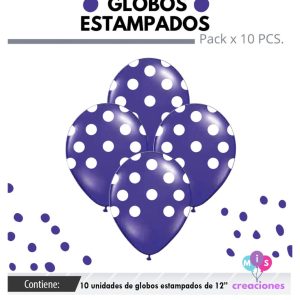 Globo De Latex Estampado Violeta con lunares blancos x 10u