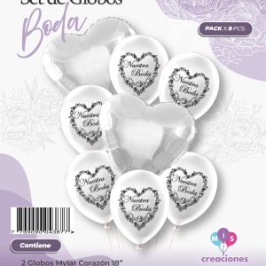 Set de globos mylar + latex estampado nuestra boda x1