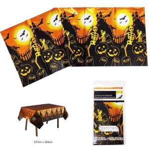 Mantel Metalizado Calabaza y Cementerio x1