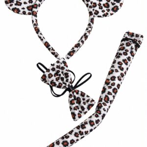 Set Leopardo Blanco Orejas, Moño y Cola X1