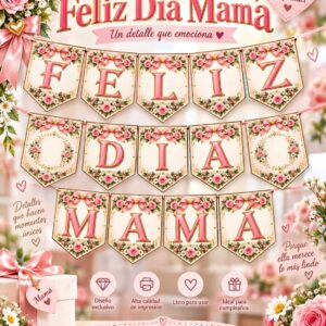 banderín feliz día mamá floreado