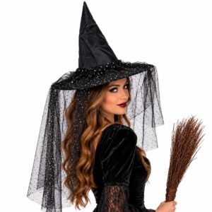 Gorro de Bruja con Velo Estrellado x1